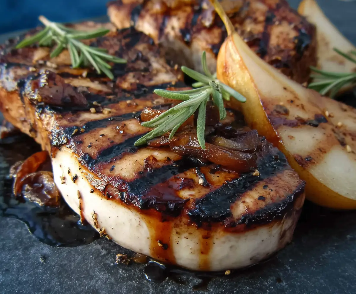 Grilled Pork Chops with Balsamic Caramelized Pears