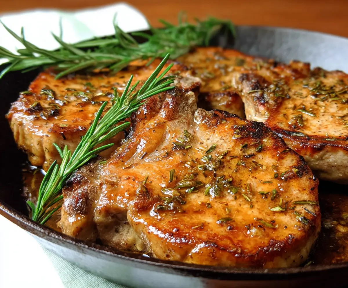 Juicy Modenese Pork Chops served with fresh herbs and rustic vegetables