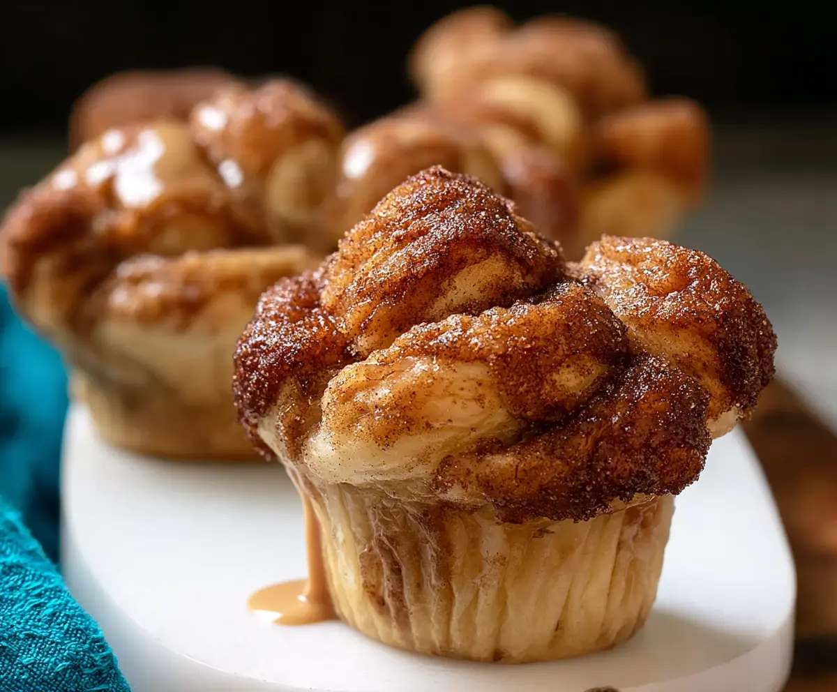 Delicious Monkey Bread Muffins featuring golden, flaky pastry with a sweet cinnamon glaze.