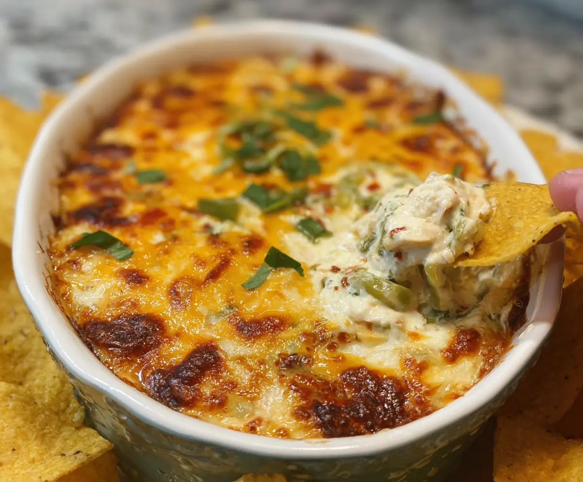 Creamy Baked Chuy's Jalapeno Chicken Dip in a dish with melted cheese and jalapenos, perfect for parties.