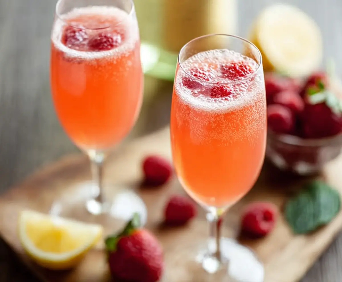 Refreshing Champagne Punch Bellini served in a elegant glass with fresh citrus slices.