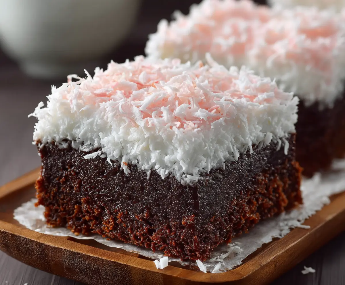 Easy Sno Ball Brownies with Marshmallow Coconut Topping