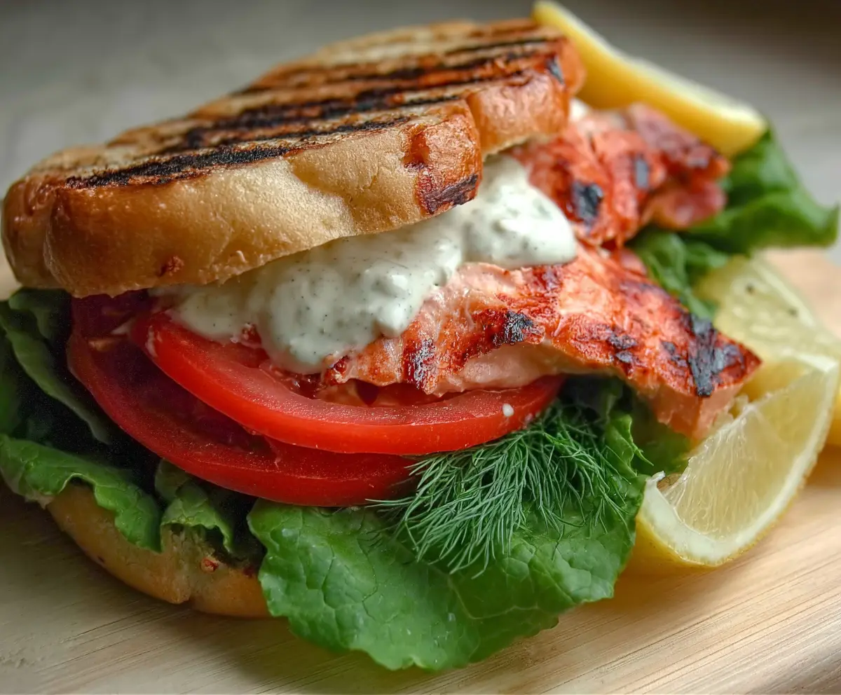 Grilled Salmon Sandwich with Dill Sauce