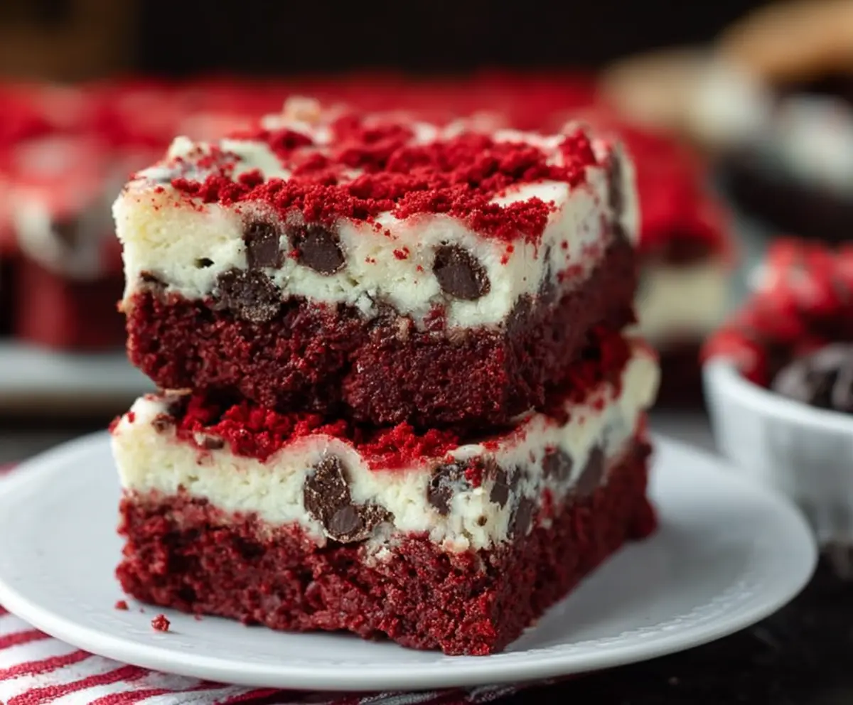 Red Velvet Chocolate Chip Cheesecake Bars