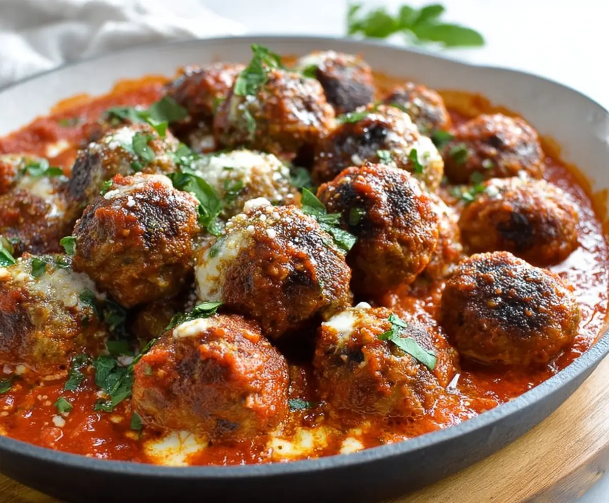 Delicious homemade ricotta meatballs with fresh herbs served on a white plate