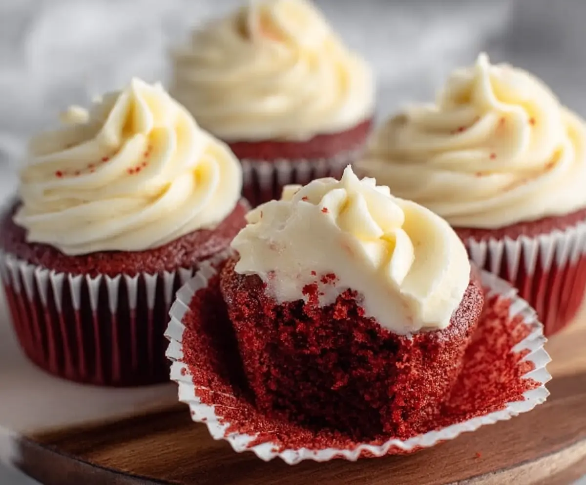 Delicious small batch red velvet cupcakes topped with cream cheese frosting, perfect for special occasions.