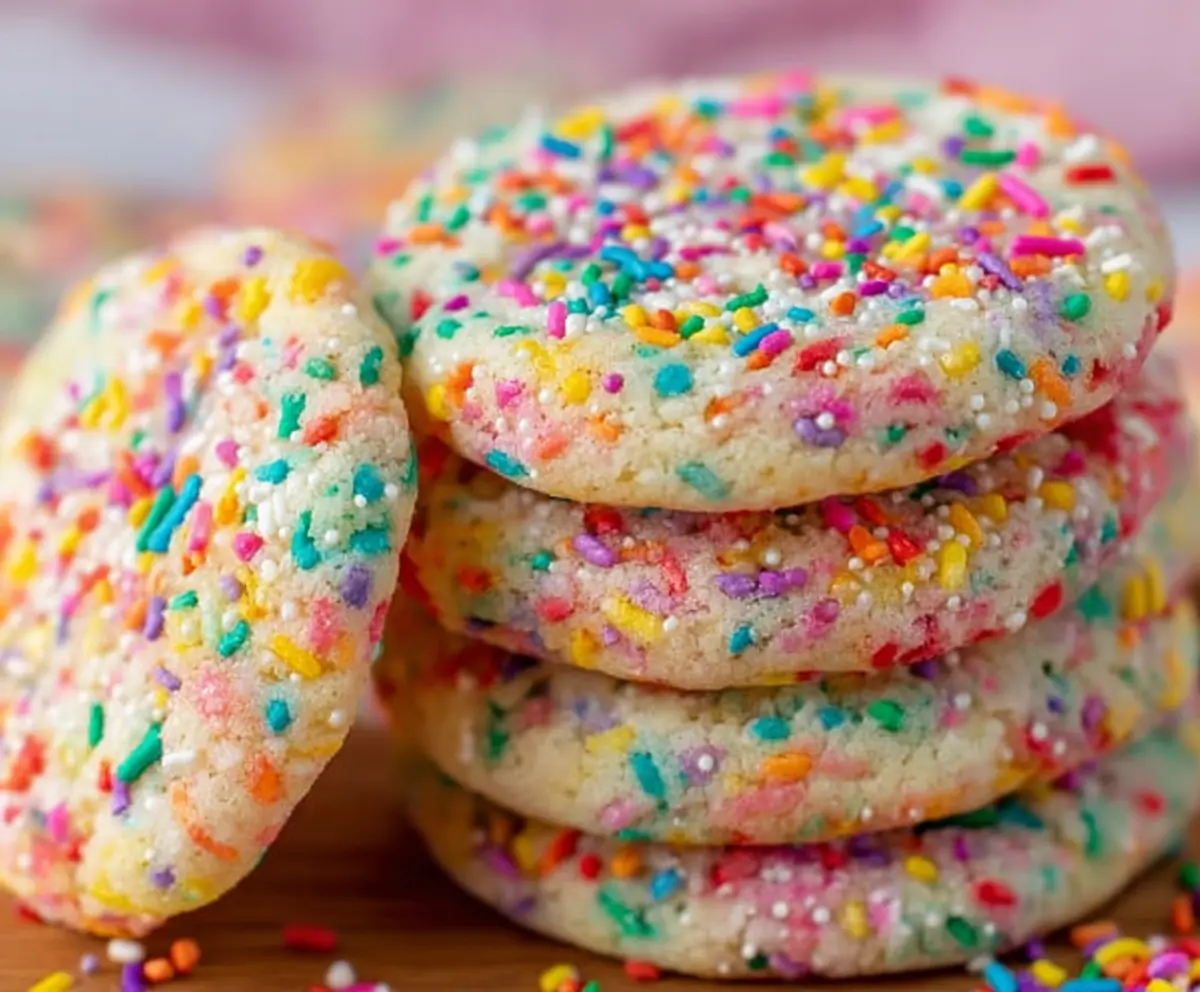 Delicious sprinkle cookies with colorful sprinkles on a baking tray, ready to serve