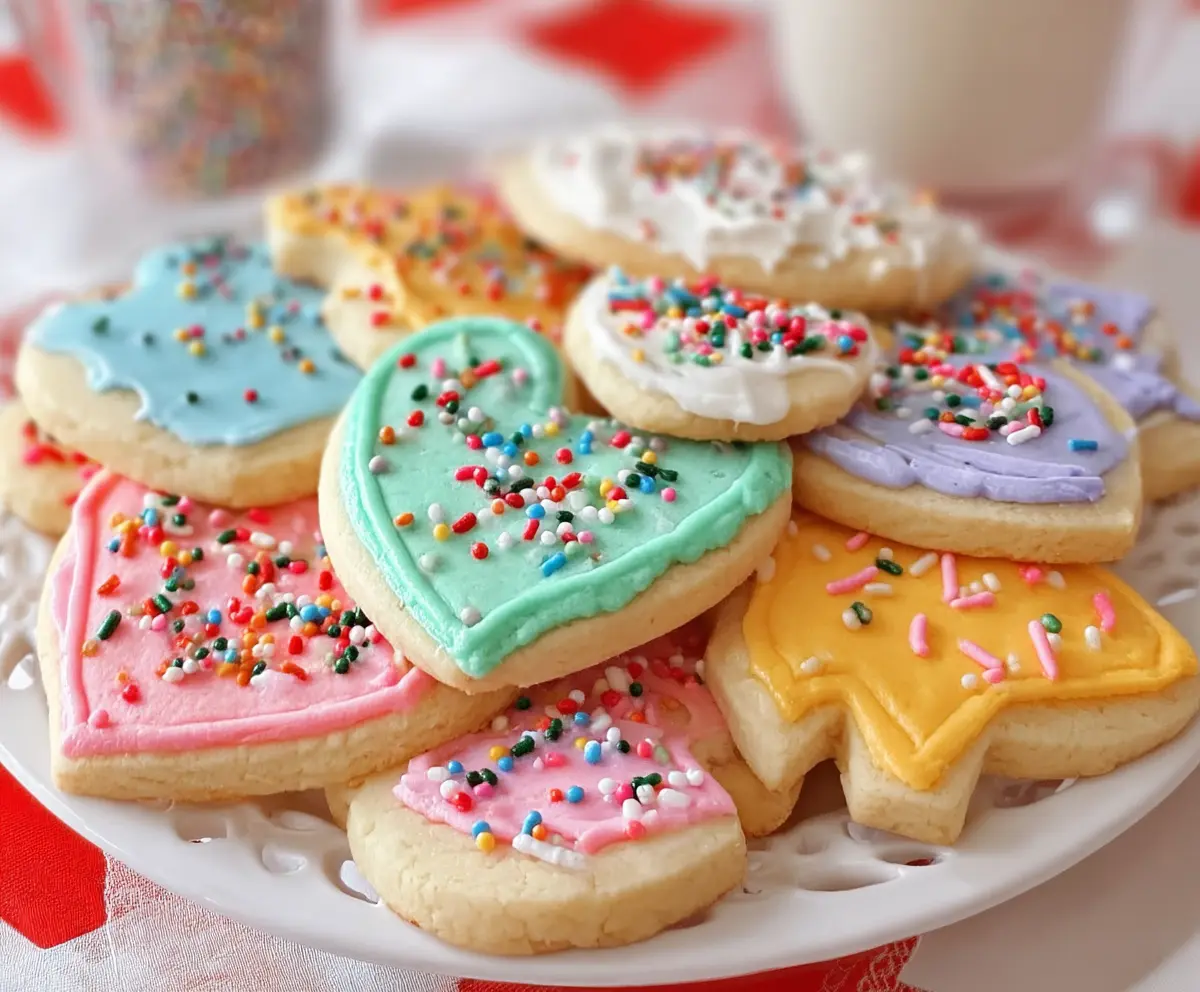 Delicious homemade rolled sugar cookies with colorful icing and sprinkles for a festive treat.
