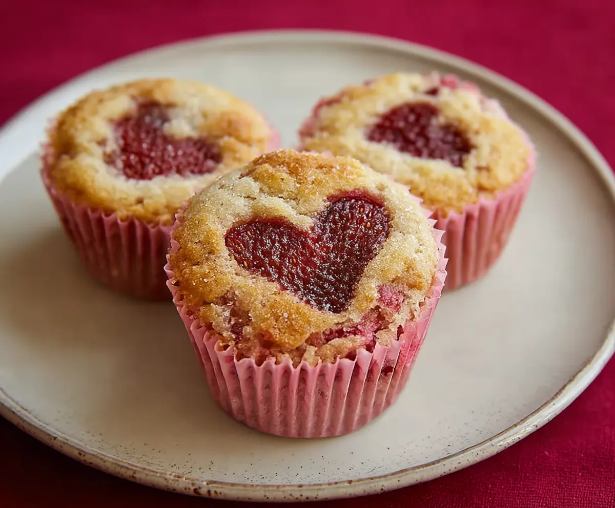 Delicious Valentine's Day strawberry muffins with fresh strawberries and sweet frosting.