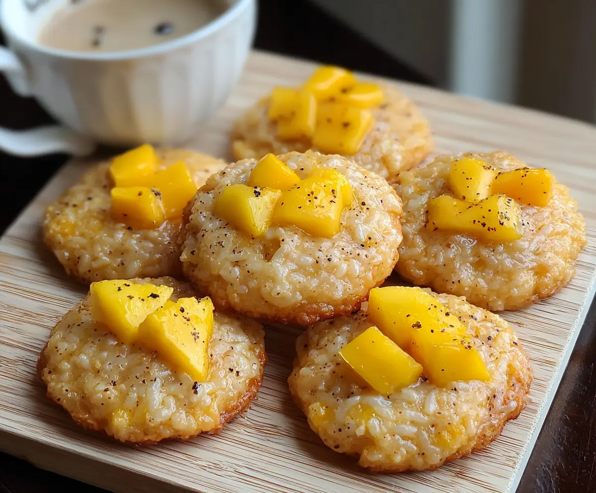 Delicious homemade mango sticky rice cookies with a golden crust and sweet mango filling.