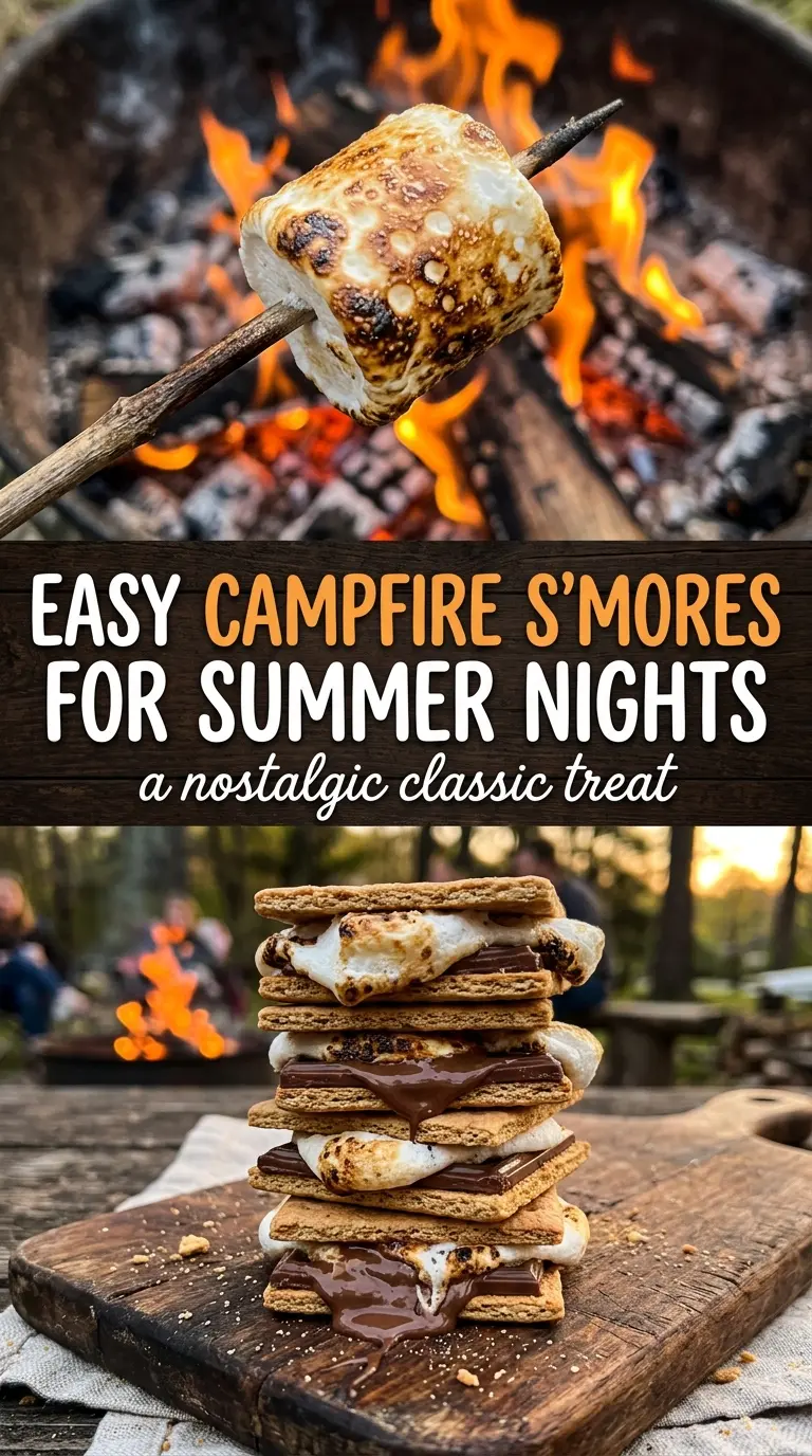 Classic Campfire S'mores, toasted marshmallow, melted chocolate