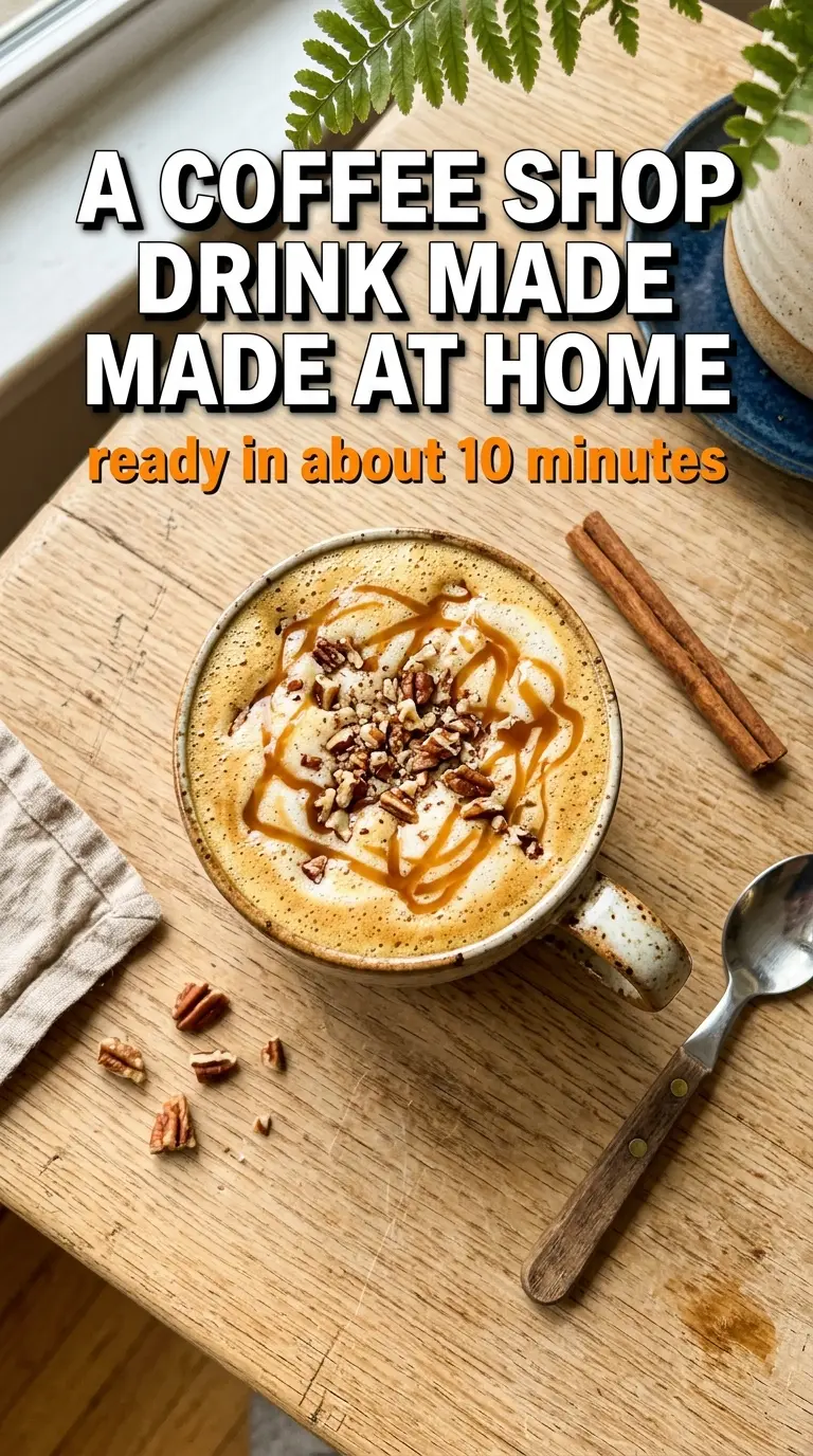 Pecan Crunch Oatmilk Latte, creamy nutty caramel