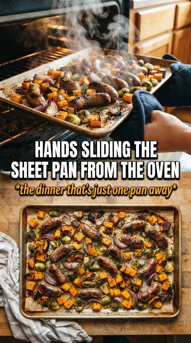Sheet Pan Sausage And Fall Veggies caramelized roasted colorful